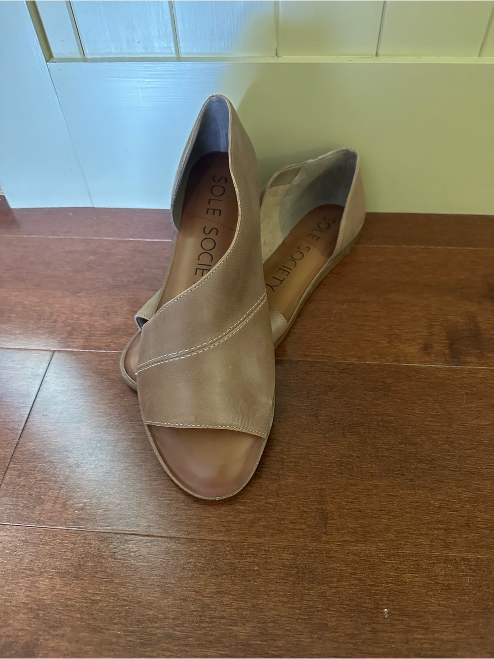 Sole Society Tan Open-Toe D'Orsay Flats